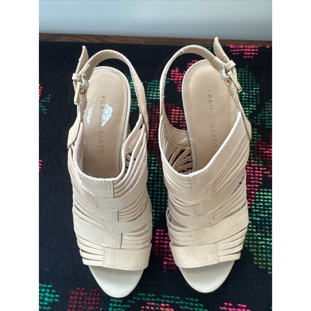 Franco Sarto Sharp Leather Platform Wedge Heels Slingback Sandals Size 8 M Tan - Picture 2 of 11